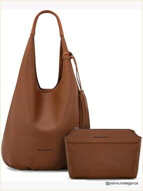 Hobo Bag Set with Tassels Slouchy Shoulder Bag and Cosmetic Bag